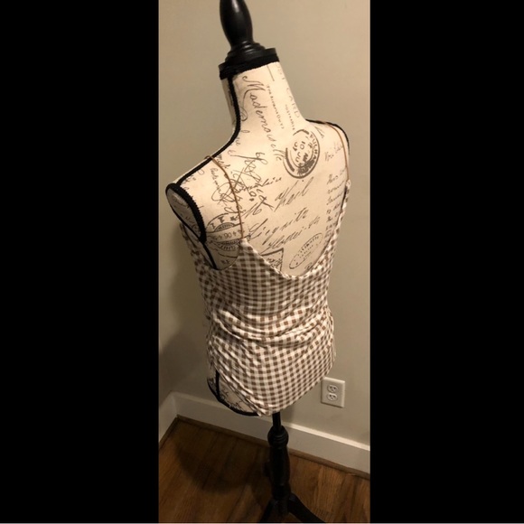 “Gaze” women’s brown & white checker camisole/tank top/spaghetti strap bodysuit - Picture 5 of 8